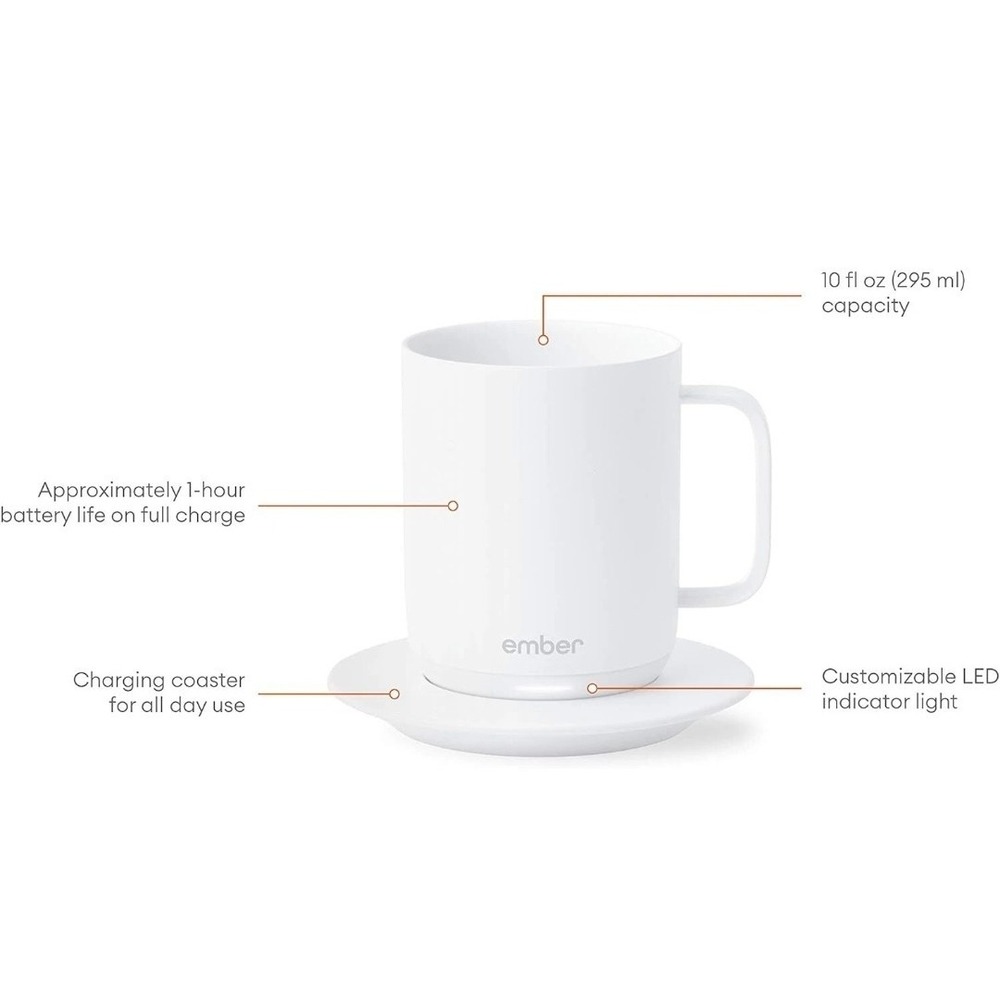 Ember Mug CM19 Temperature Control Smart 10oz Mug, White Retail $150